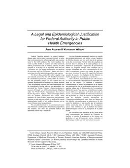 A Legal and Epidemiological Justification for Federal Authority in Public Health Emergencies