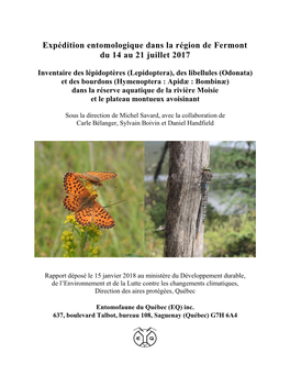 Expédition Entomologique Dans La Région De Fermont Du 14 Au 21 Juillet 2017