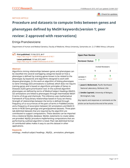 Procedure and Datasets to Compute Links Between Genes and Phenotypes Defined by Mesh Keywords[Version 1; Peer Review: 2 Approved
