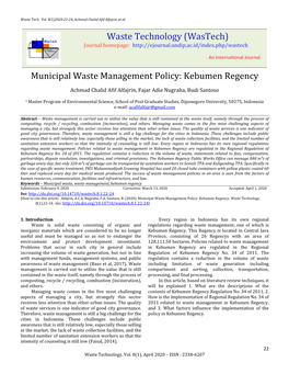 Municipal Waste Management Policy: Kebumen Regency