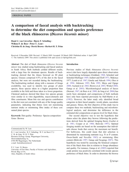 A Comparison of Faecal Analysis with Backtracking to Determine the Diet Composition and Species Preference of the Black Rhinoceros (Diceros Bicornis Minor)