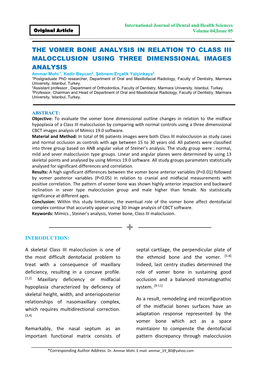 The Vomer Bone Analysis in Relation to Class Iii Malocclusion Using Three Dimenssional Images Analysis