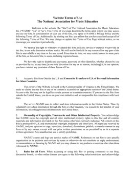 Website Terms of Use the National Association for Music Education