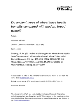 Do Ancient Types of Wheat Have Health Benefits Compared with Modern Bread Wheat?