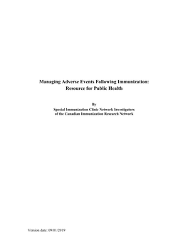 Managing Adverse Events Following Immunization: Resource for Public Health