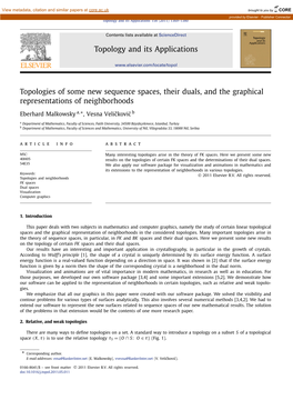 Topologies of Some New Sequence Spaces, Their Duals, and the Graphical Representations of Neighborhoods ∗ Eberhard Malkowsky A, , Vesna Velickoviˇ C´ B