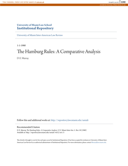 The Hamburg Rules: a Comparative Analysis, 12 U