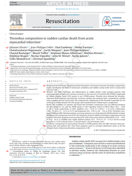 Thrombus Composition in Sudden Cardiac Death from Acute ଝ