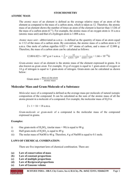 Molecular Mass and Gram-Molecule of a Substance