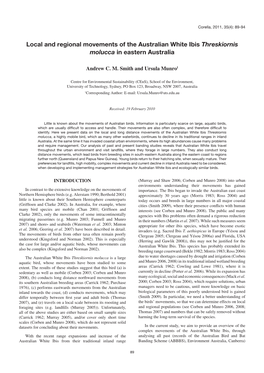 Local and Regional Movements of the Australian White Ibis Threskiornis Molucca in Eastern Australia