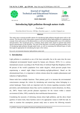 Introducing Light Pollution Through Nature Trails