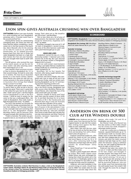 Lyon Spin Gives Australia Crushing Win Over Bangladesh Anderson On