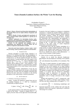 Tones (Sounds) Loudness Surface: the Weber' Law for Hearing