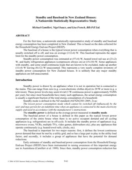 Standby and Baseload in New Zealand Houses: a Nationwide Statistically Representative Study