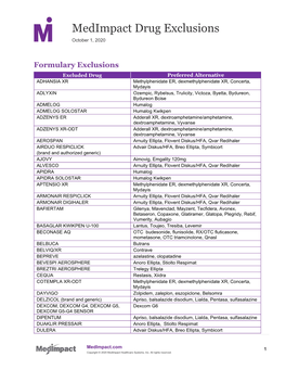 Medimpact Drug Exclusions October 1, 2020