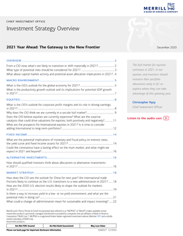 Investment Strategy Overview — Executive Summary