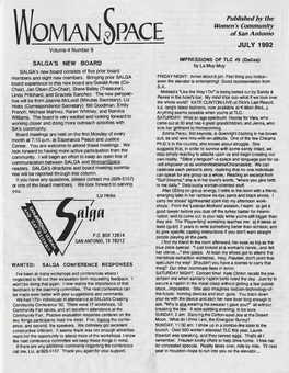 JULY 1992 Volume 4 Number 9 IMPRESSIONS of TLC #5 (Dallas) SALGA's NEW BOARD Bylamuymuy SALGA's New Board Consists of Five Prior Board Members and Eight New Members