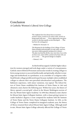 Conclusion a Catholic Women's Liberal Arts College