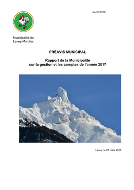 PRÉAVIS MUNICIPAL Rapport De La Municipalité Sur La Gestion Et Les Comptes De L'année 2017