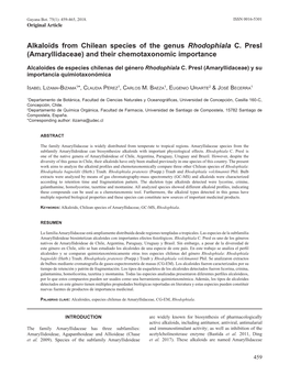 Alkaloids from Chilean Species of the Genus Rhodophiala C. Presl (Amaryllidaceae) and Their Chemotaxonomic Importance