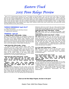 Eastern Track 2005 Penn Relays Preview