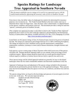 Species Ratings for Landscape Tree Appraisal in Southern Nevada