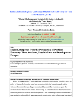 Social Enterprises from the Perspective of Political Economy: Time Attribute, Possible Path and Development Prospect