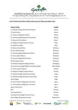 Greenpak Co-Op Society Ltd., 18, St. John Street, Fgura FGR1447 – MALTA Tel: (356) 21660233 URL: E-Mail: Info@Greenpak.Com.Mt ______