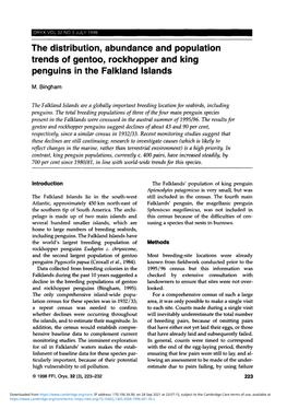 The Distribution, Abundance and Population Trends of Gentoo, Rockhopper and King Penguins in the Falkland Islands
