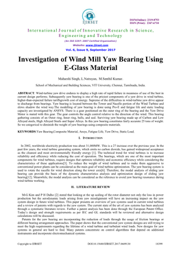 Investigation of Wind Mill Yaw Bearing Using E-Glass Material