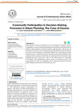 Community Participation in Decision Making Processes in Urban Planning: the Case of Kaunas M.A