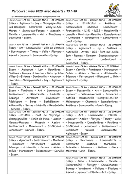 Parcours : Mars 2020 Avec Départs À 13 H 30