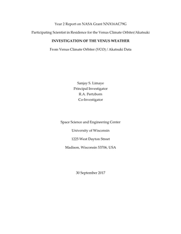 Year 2 Report on NASA Grant NNX16AC79G Participating Scientist in Residence for the Venus Climate Orbiter/Akatsuki INVESTIGATION