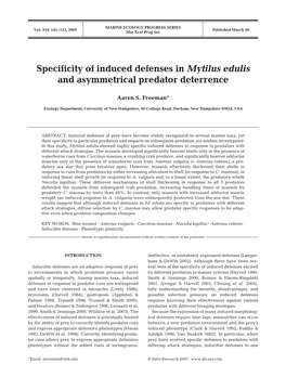 Specificity of Induced Defenses in Mytilus Edulis and Asymmetrical Predator Deterrence