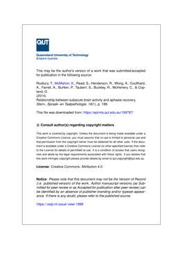 Relationship Between Subacute Brain Activity and Aphasia Recovery