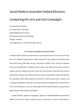 Social Media in Australian Federal Elections: Comparing the 2013 And