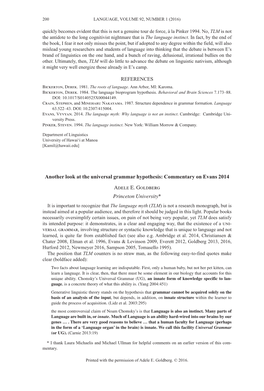 Another Look at the Universal Grammar Hypothesis: Commentary on Evans 2014 Adele E