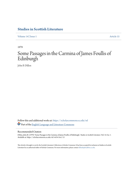 Some Passages in the Carmina of James Foullis of Edinburgh John B