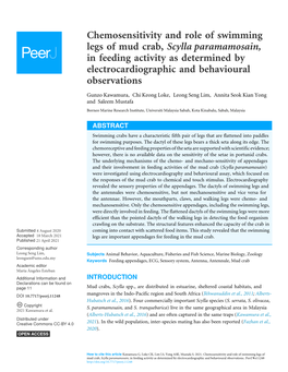 Chemosensitivity and Role of Swimming Legs of Mud Crab, Scylla Paramamosain, in Feeding Activity As Determined by Electrocardiographic and Behavioural Observations