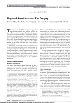 Regional Anesthesia and Eye Surgery