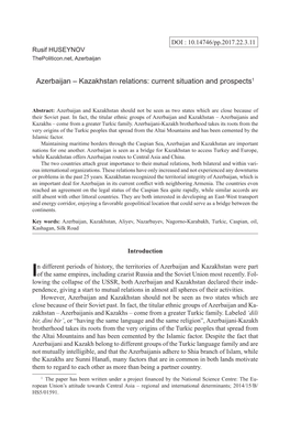 Azerbaijan – Kazakhstan Relations: Current Situation and Prospects1