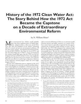 History of the 1972 Clean Water Act: the Story Behind How the 1972 Act Became the Capstone on a Decade of Extraordinary Environmental Reform