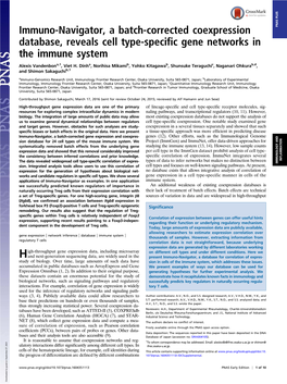 Immuno-Navigator, a Batch-Corrected Coexpression Database, Reveals Cell