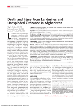 Death and Injury from Landmines and Unexploded Ordnance in Afghanistan