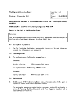 Item Meeting – 5 November 2019 Report HLB/102/19 No