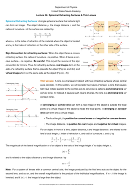 Department of Physics United States Naval Academy Lecture 36: Spherical Refracting Surfaces & Thin Lenses