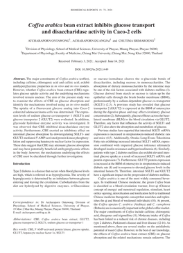 Coffea Arabica Bean Extract Inhibits Glucose Transport and Disaccharidase Activity in Caco‑2 Cells