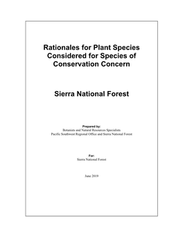Rationales for Plant Species Considered for Species of Conservation Concern