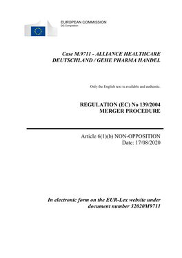 Case M.9711 - ALLIANCE HEALTHCARE DEUTSCHLAND / GEHE PHARMA HANDEL