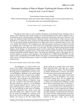 Kinematic Analysis of Sipa Sa Mangis: Exploring the Science of the Art Yong Goh Noh1, Lorie B